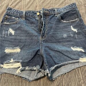 KanCan Blue Distressed Jean Shorts with Frayed Hem